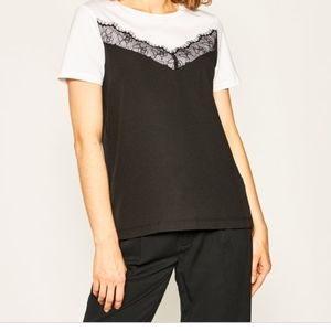 DKNY White/Black Mixed Media T-Shirt